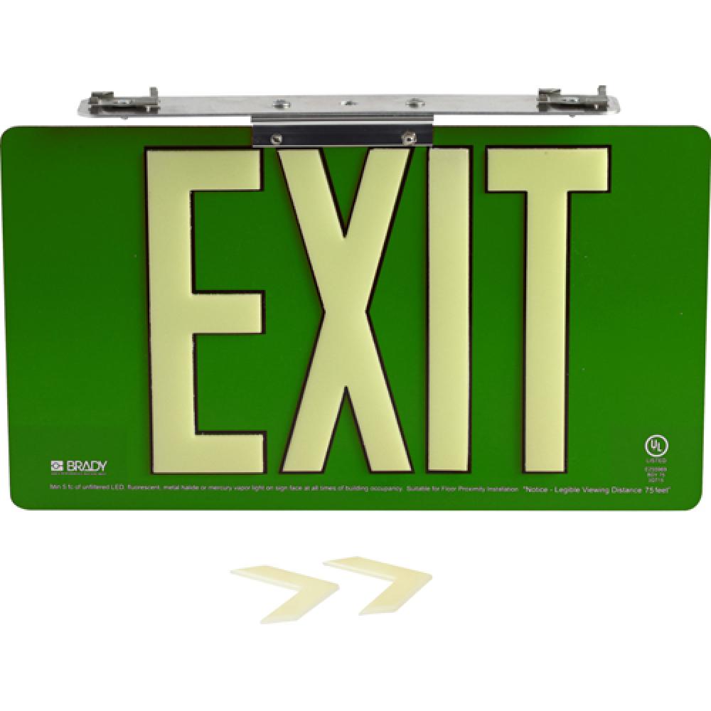 BRADYGLO EXIT UL SIGN 75&#39; DBL TBAR GRN