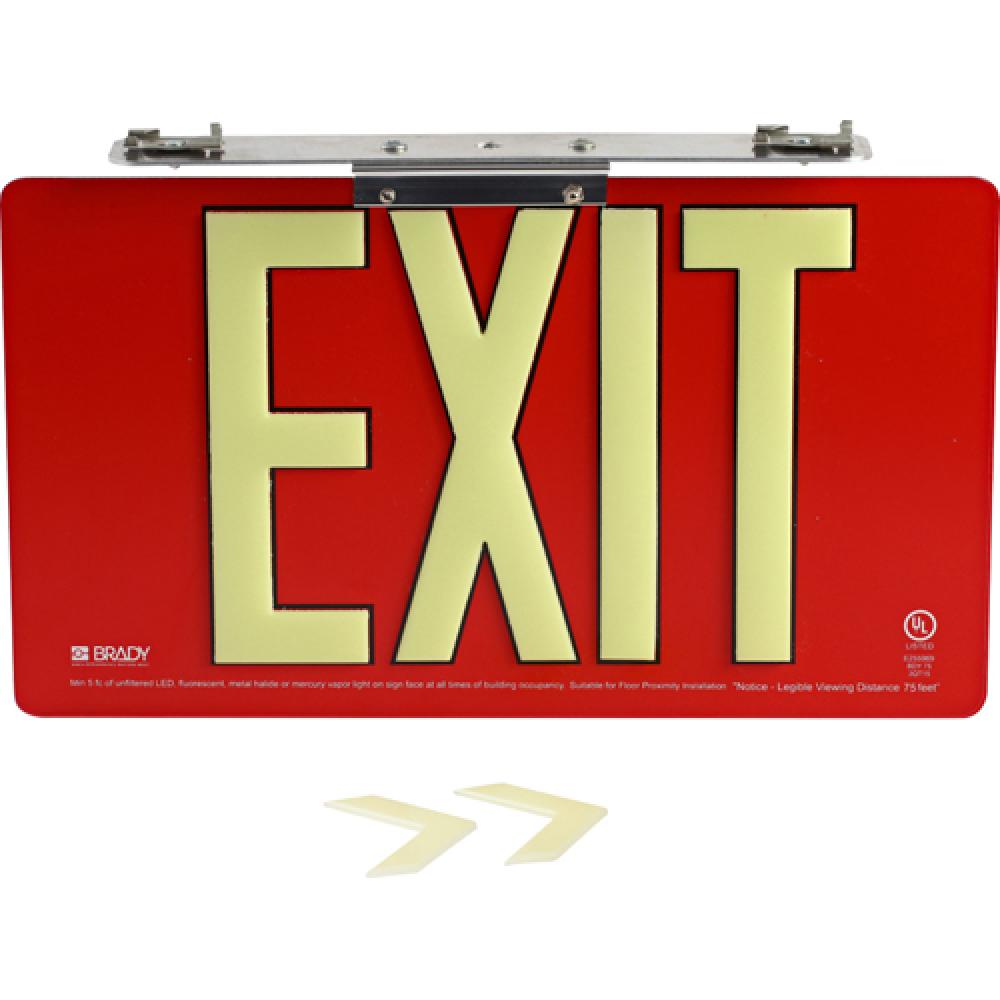 BRADYGLO EXIT UL SIGN 75&#39; SNGL TBAR RED