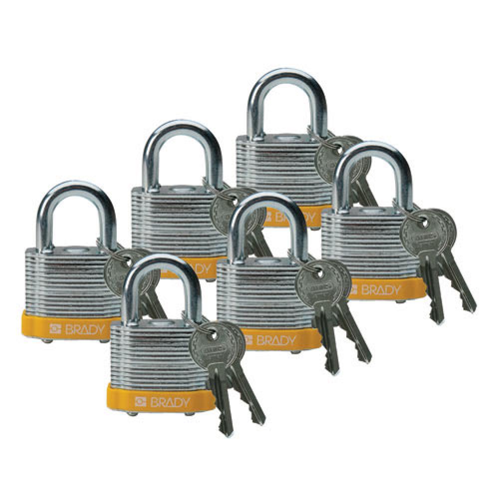 Steel Padlock 0.75 in Shackle KD YL 6PK