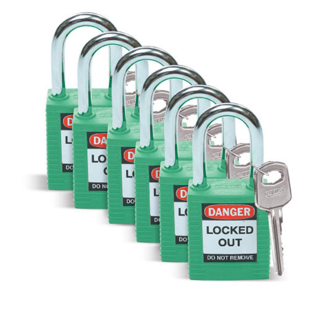 Nylon Padlock 1.5&#34; Steel Shkl KD GN 6PK