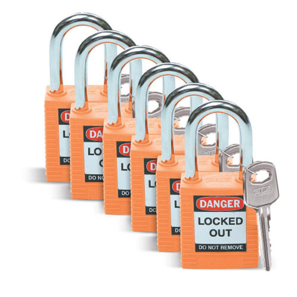 Nylon Padlock 1.5&#34; Steel Shkl KD OR 6PK