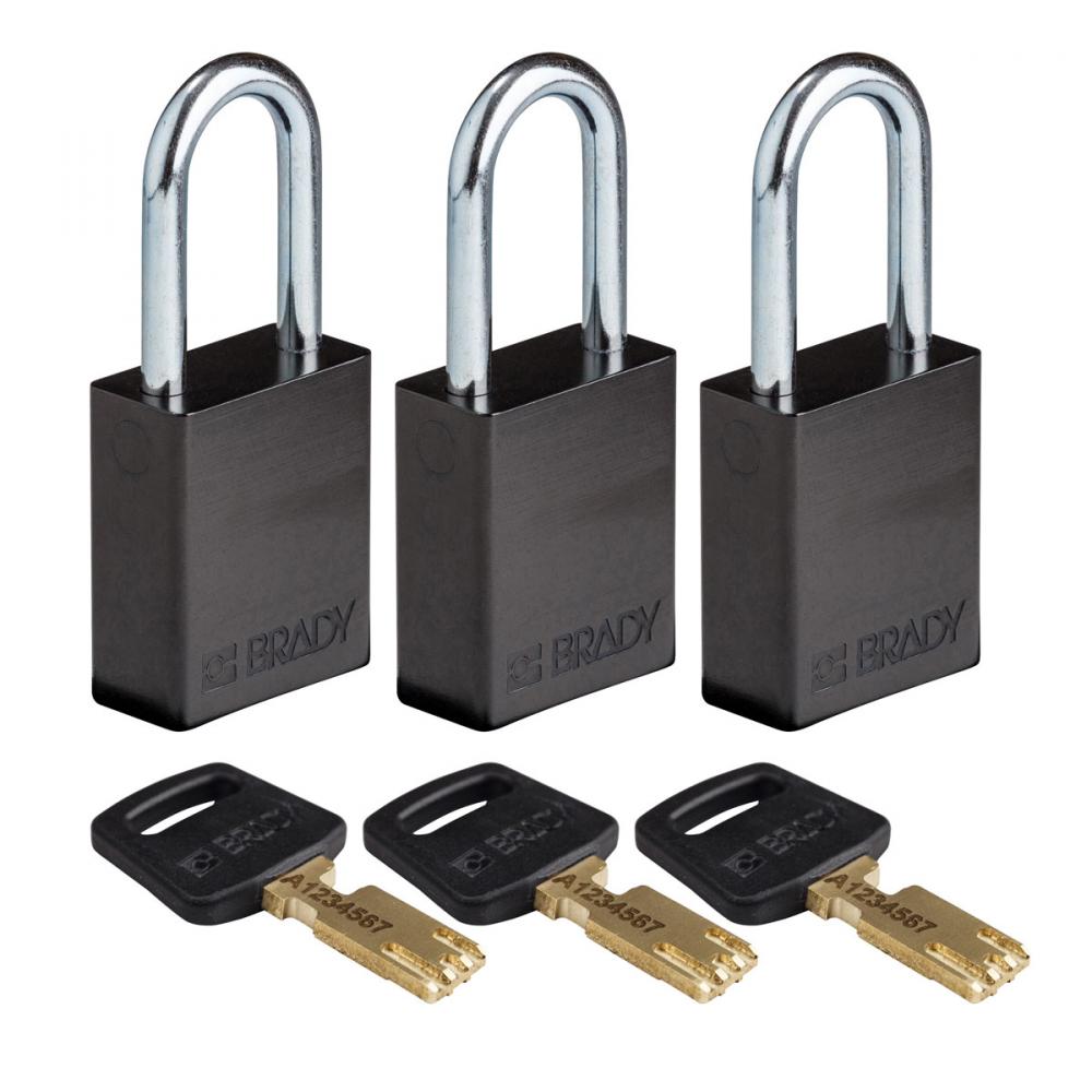 Alum Padlock 1.5&#34; Steel Shkl KA BK 3PK