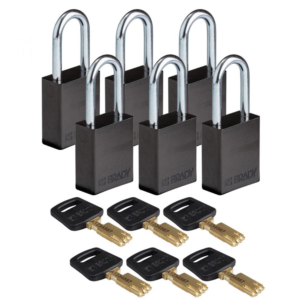 Alum Padlock 1.5&#34; Steel Shkl KD BK 6PK