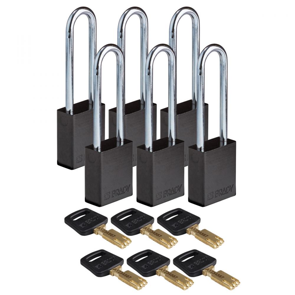 Alum Padlock 3&#34; Steel Shackle KD BK 6PK