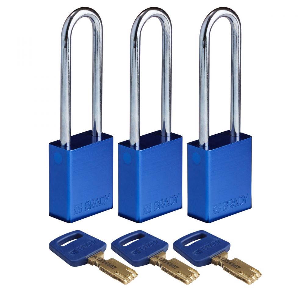 Alum Padlock 3&#34; Steel Shackle KA BU 3PK