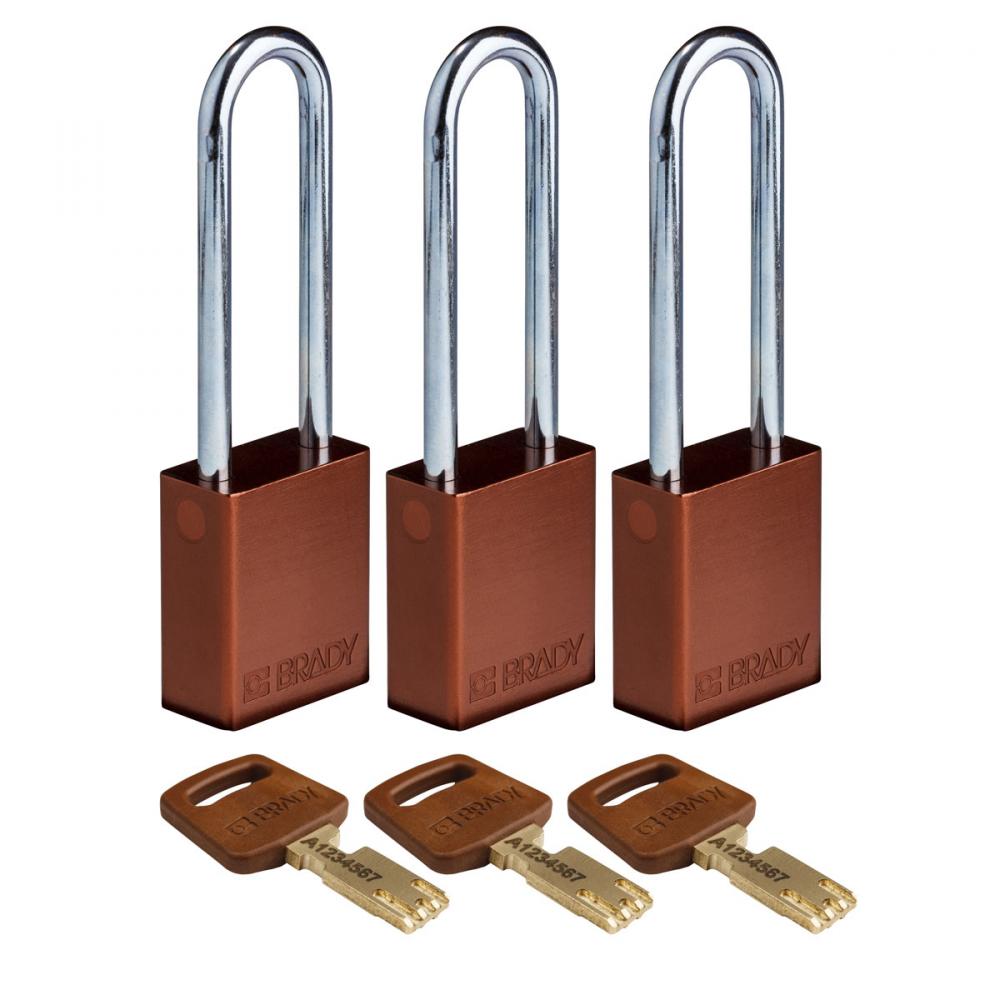 Alum Padlock 3&#34; Steel Shackle KA BN 3PK