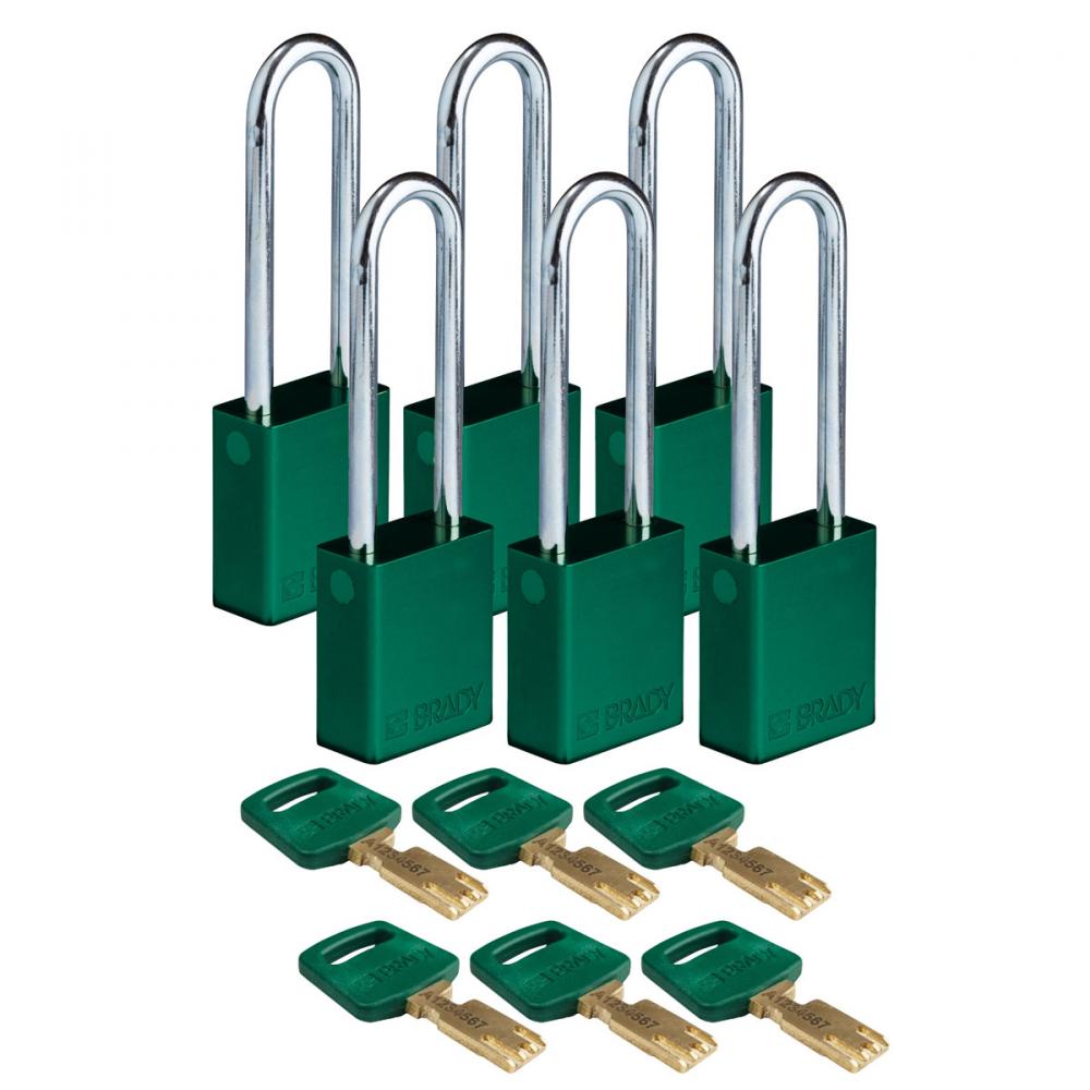 Alum Padlock 3&#34; Steel Shackle KD GN 6PK