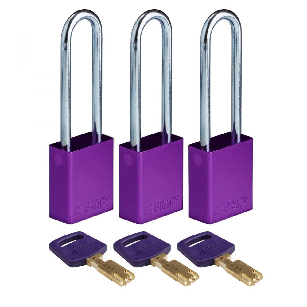 Alum Padlock 3&#34; Steel Shackle KA PL 3PK