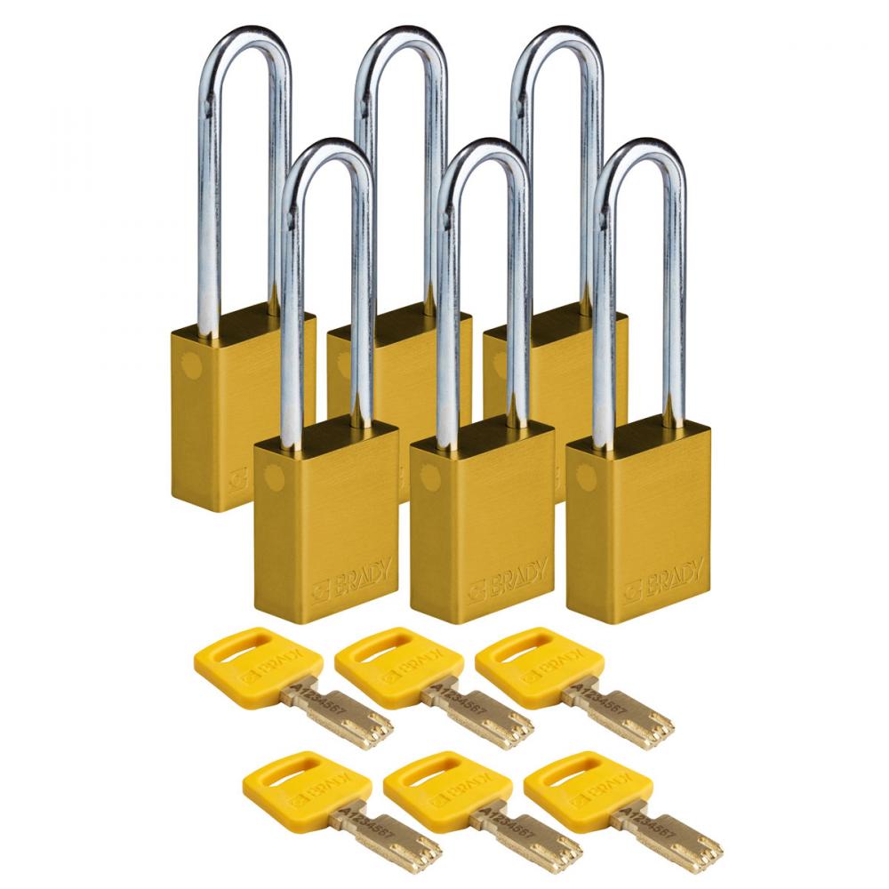 Alum Padlock 3&#34; Steel Shackle KD YL 6PK