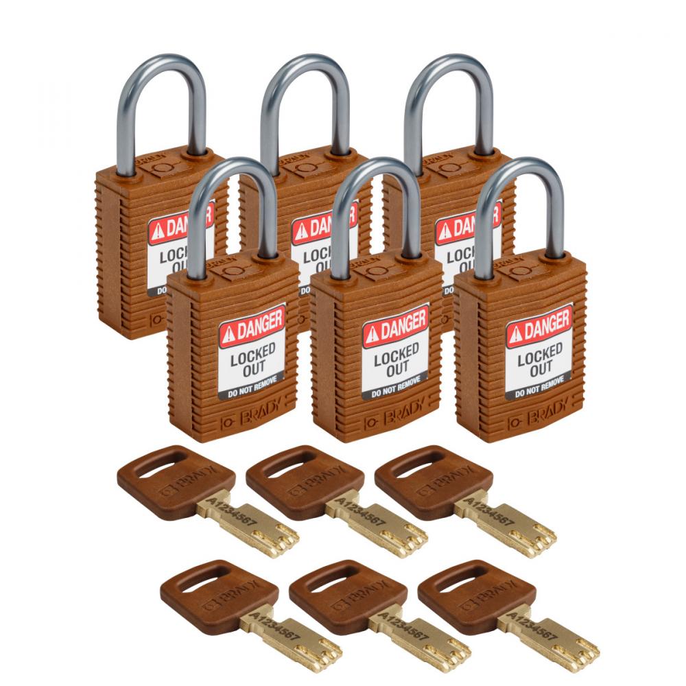 Comp Padlock Nyl 1&#34; Alum Shkl KD BN 6PK