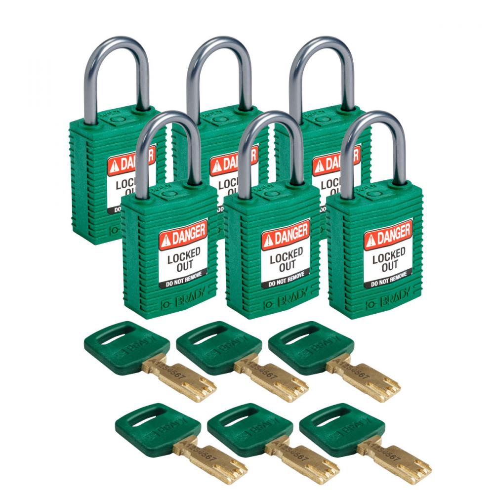 Comp Padlock Nyl 1&#34; Alum Shkl KD GN 6PK