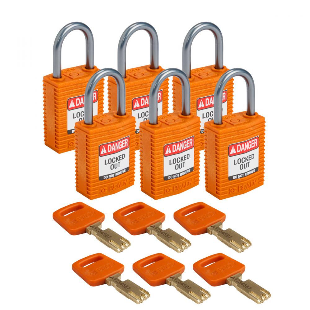 Comp Padlock Nyl 1&#34; Alum Shkl KD OR 6PK