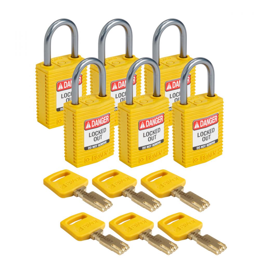 Comp Padlock Nyl 1&#34; Alum Shkl KD YL 6PK