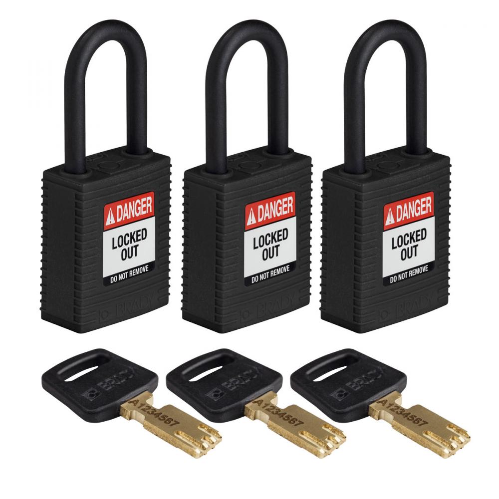 Nylon Padlock 1.5&#34; Plst Shkl KA BK 3PK