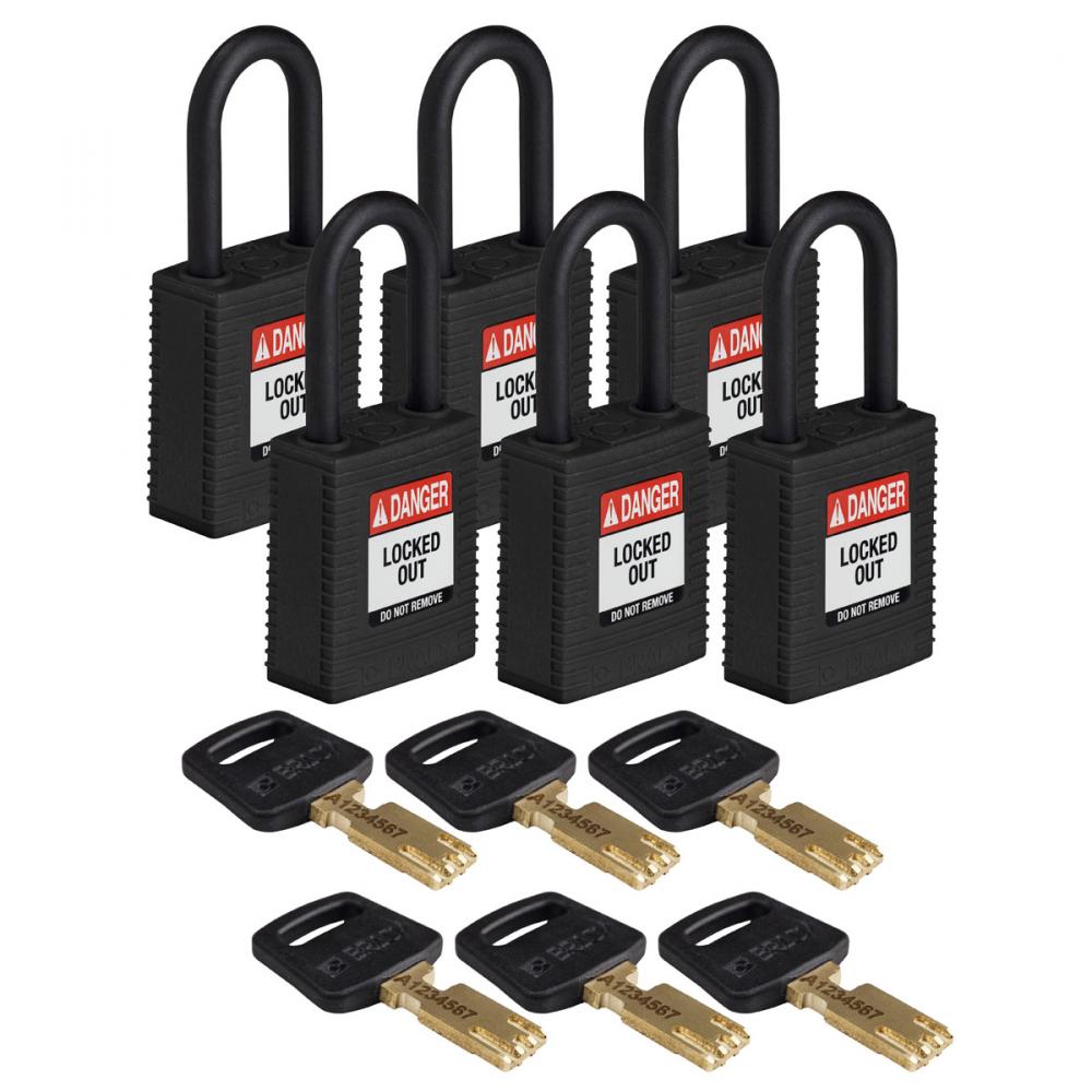 Nylon Padlock 1.5&#34; Plst Shkl KD BK 6PK