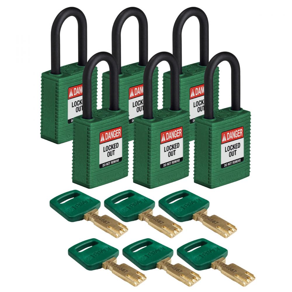 Nylon Padlock 1.5&#34; Plst Shkl KA GN 6PK