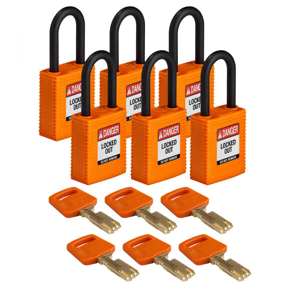 Nylon Padlock 1.5&#34; Plst Shkl KD OR 6PK