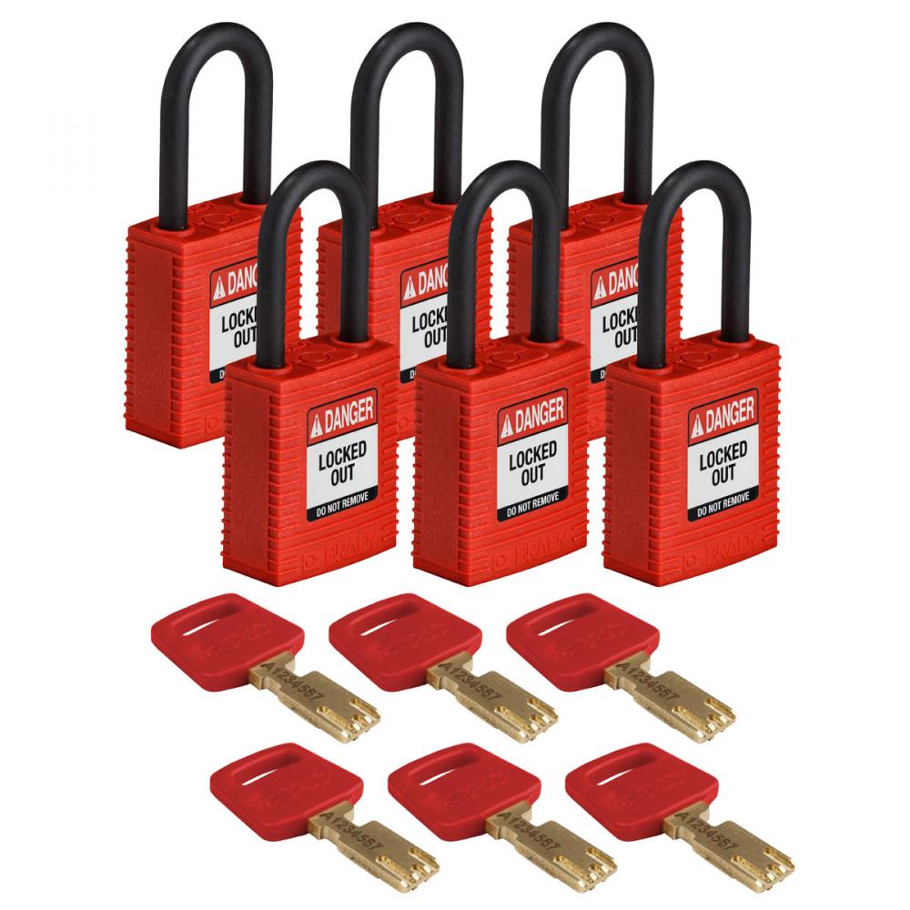 Nylon Padlock 1.5&#34; Plst Shkl KA RD 6PK