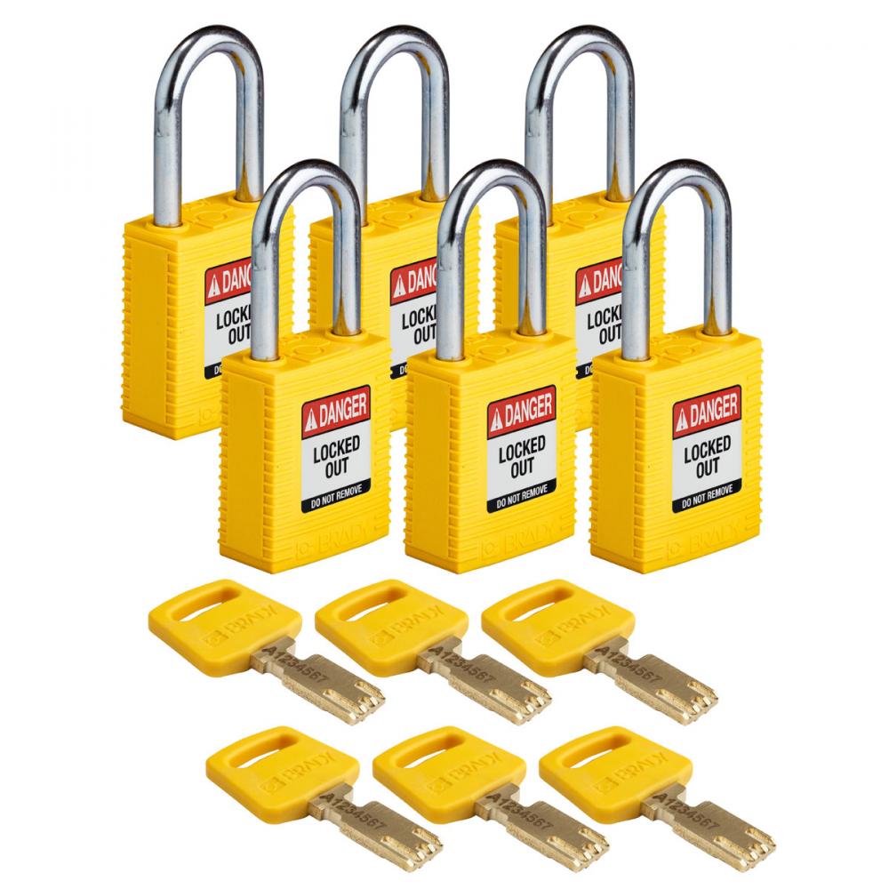 Nylon Padlock 1.5&#34; Steel Shkl KD YL 6PK