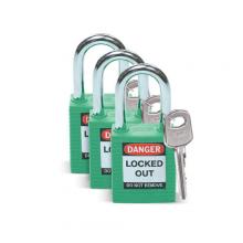 Brady 105889 - Nylon Padlock 1.5" Steel Shkl KA GN 3PK