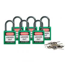 Brady 118927 - Nylon Padlock 1" Alum Shackle KD GN 6PK