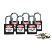 Brady 118934 - Nylon Padlock 1" Alum Shackle KD BK 6PK