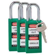 Brady 123416 - Long Body Nylon Padlock 1.5" KA GN 3PK