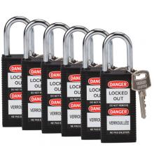 Brady 123401 - Long Body Nylon Padlock 1.5" KD BK 6PK