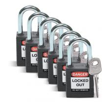 Brady 51353 - Nylon Padlock 1.5" Steel Shkl KD BK 6PK