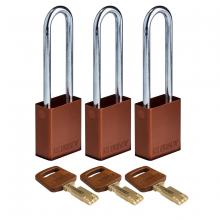 Brady ALU-BRN-76ST-KA3PK - Alum Padlock 3" Steel Shackle KA BN 3PK