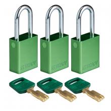 Brady ALU-GRN-38ST-KA3PK - Alum Padlock 1.5" Steel Shkl KA GN 3PK