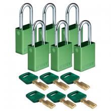 Brady ALU-GRN-38ST-KD6PK - Alum Padlock 1.5" Steel Shkl KD GN 6PK