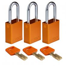 Brady ALU-ORG-38ST-KA3PK - Alum Padlock 1.5" Steel Shkl KA OR 3PK