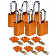 Brady ALU-ORG-38ST-KD6PK - Alum Padlock 1.5" Steel Shkl KD OR 6PK