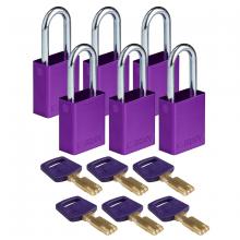 Brady ALU-PRP-38ST-KD6PK - Alum Padlock 1.5" Steel Shkl KD PL 6PK