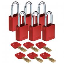 Brady ALU-RED-38ST-KA6PK - Alum Padlock 1.5" Steel Shkl KA RD 6PK