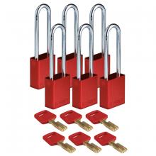 Brady ALU-RED-76ST-KA6PK - Alum Padlock 3" Steel Shackle KA RD 6PK