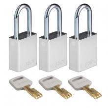 Brady ALU-SLV-38ST-KA3PK - Alum Padlock 1.5" Steel Shkl KA SL 3PK