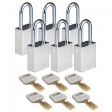 Brady ALU-SLV-38ST-KD6PK - Alum Padlock 1.5" Steel Shkl KD SL 6PK