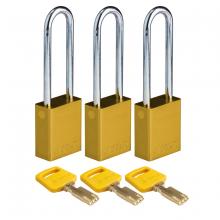 Brady ALU-YLW-76ST-KA3PK - Alum Padlock 3" Steel Shackle KA YL 3PK