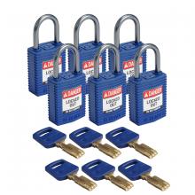 Brady CPT-BLU-25AL-KD6PK - Comp Padlock Nyl 1" Alum Shkl KD BU 6PK