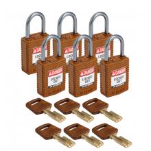 Brady CPT-BRN-25AL-KD6PK - Comp Padlock Nyl 1" Alum Shkl KD BN 6PK