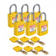 Brady CPT-YLW-25AL-KD6PK - Comp Padlock Nyl 1" Alum Shkl KD YL 6PK