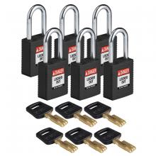 Brady NYL-BLK-38ST-KD6PK - Nylon Padlock 1.5" Steel Shkl KD BK 6PK