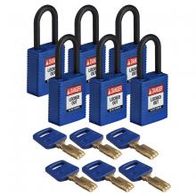 Brady NYL-BLU-38PL-KD6PK - Nylon Padlock 1.5" Plst Shkl KD BU 6PK