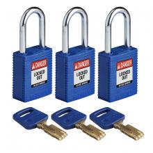 Brady NYL-BLU-38ST-KA3PK - Nylon Padlock 1.5" Steel Shkl KA BU 3PK