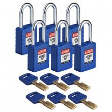 Brady NYL-BLU-38ST-KD6PK - Nylon Padlock 1.5" Steel Shkl KD BU 6PK