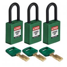 Brady NYL-GRN-38PL-KA3PK - Nylon Padlock 1.5" Plst Shkl KA GN 3PK