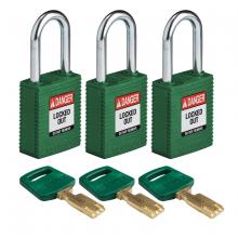 Brady NYL-GRN-38ST-KA3PK - Nylon Padlock 1.5" Steel Shkl KA GN 3PK