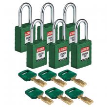 Brady NYL-GRN-38ST-KD6PK - Nylon Padlock 1.5" Steel Shkl KD GN 6PK